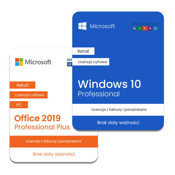 Windows 10 Professional + Office 2019 Professional Plus, licencje prawna stała, przez e-mai